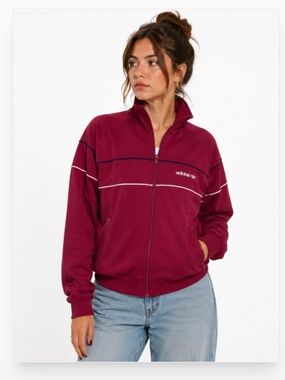 Vintage 80s Adidas Trefoil Track Athleisure Streetwear Jacket Maroon Size Medium